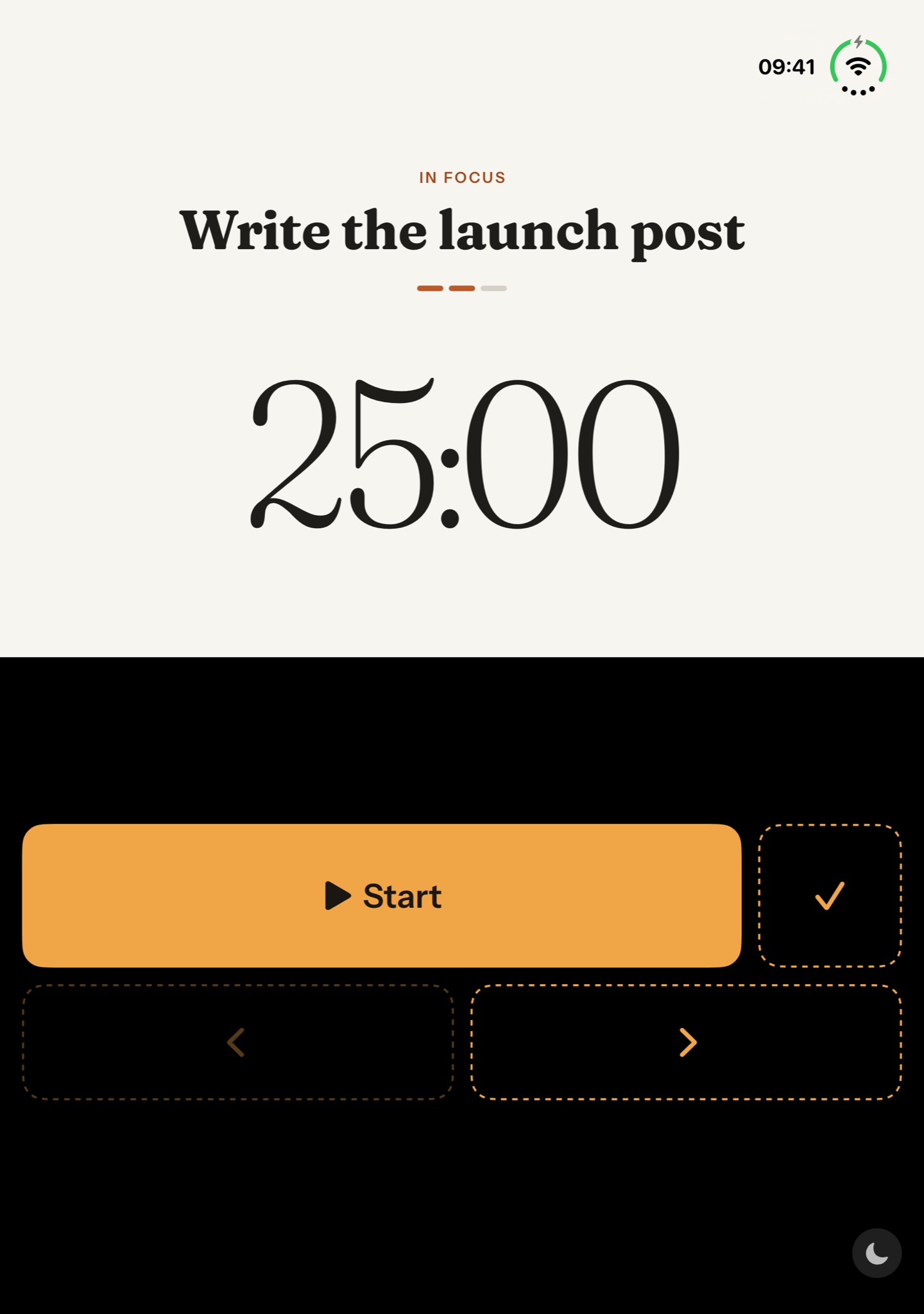 The timer on the upper half and the controls on the lower half